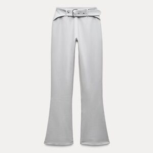 Zara belted Flare leg Pants Light gray Attached belt Women’s M NWOT Neutral